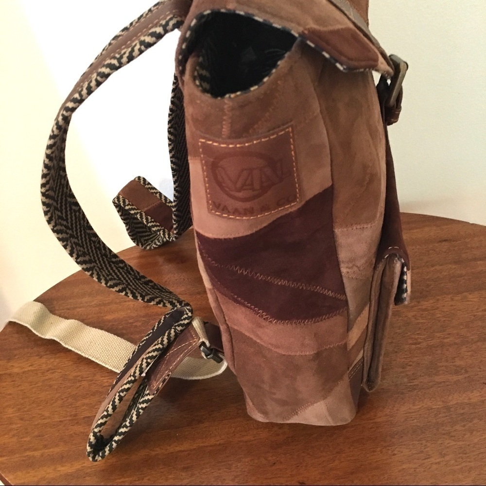 New Upcycled Suede Leather Patchwork Backpack - image 4